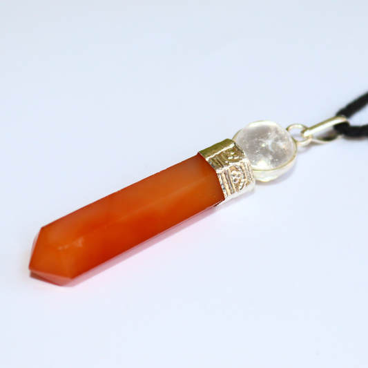 Red Carnelian Crystal Point Pencil Pendant - Crystal Ball