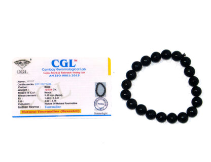 Black Tourmaline 8mm Beads Certified Bracelet