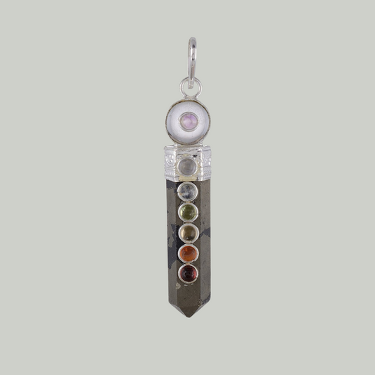Hematite Crystal Seven Chakra Pendant