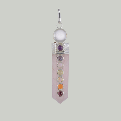 Pink Rose Quartz Seven Chakra Pendant