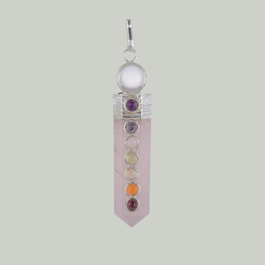 Pink Rose Quartz Seven Chakra Pendant
