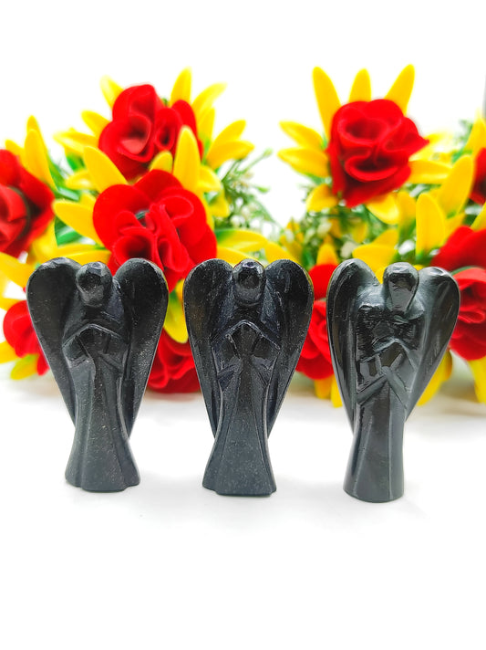 Black Tourmaline Angel 2 Inches, Guardian Angels-Pack Of 1 with Velvet Pouch