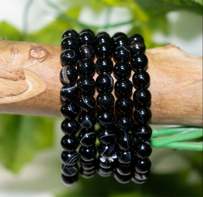 Black Banded Sulemani 8mm Beads Agate Gemstone Bracelet