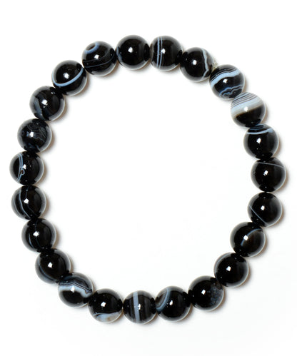 Black Banded Sulemani 8mm Beads Agate Gemstone Bracelet