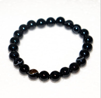 Black Banded Sulemani 8mm Beads Agate Gemstone Bracelet