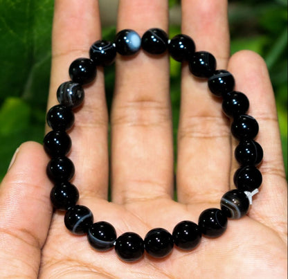 Black Banded Sulemani 8mm Beads Agate Gemstone Bracelet