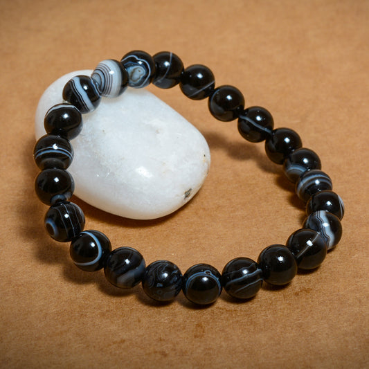 Black Banded Sulemani 8mm Beads Agate Gemstone Bracelet