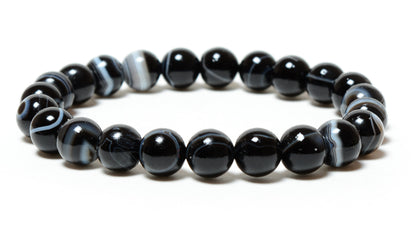 Black Banded Sulemani 8mm Beads Agate Gemstone Bracelet