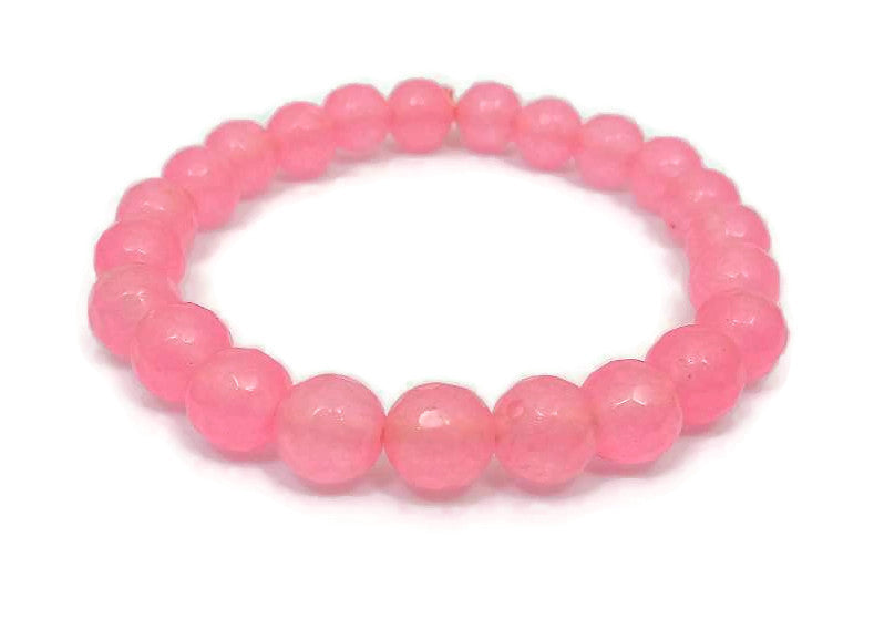 Rose Quartz Pink Diamond Cut 8mm Beads Bracelet