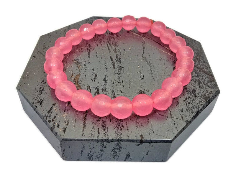 Rose Quartz Pink Diamond Cut 8mm Beads Bracelet