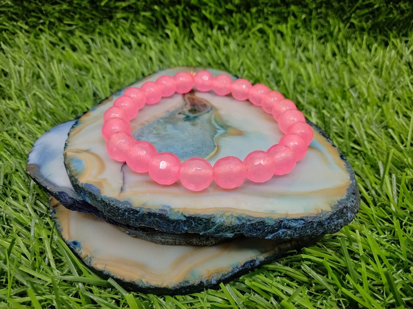 Rose Quartz Pink Diamond Cut 8mm Beads Bracelet