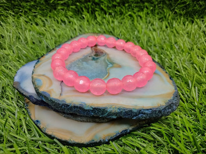 Rose Quartz Pink Diamond Cut 8mm Beads Bracelet