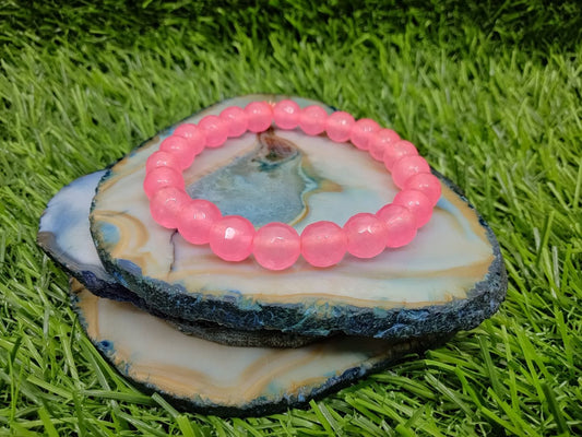 Rose Quartz Pink Diamond Cut 8mm Beads Bracelet