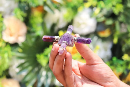 Amethyst Stone 4Pt Energy Generator Pyramid Crystal Healing Gemstone