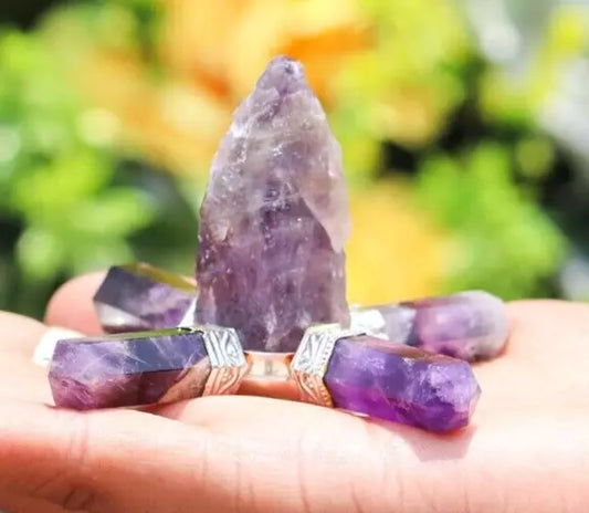 Amethyst Stone 4Pt Energy Generator Pyramid Crystal Healing Gemstone