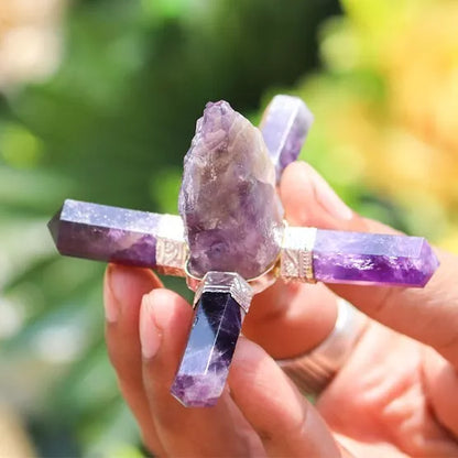 Amethyst Stone 4Pt Energy Generator Pyramid Crystal Healing Gemstone