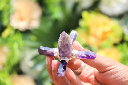 Amethyst Stone 4Pt Energy Generator Pyramid Crystal Healing Gemstone