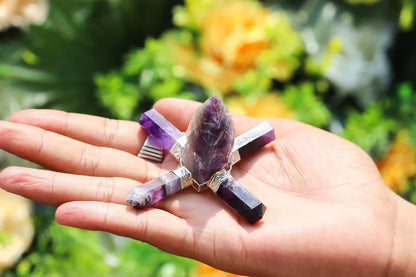 Amethyst Stone 4Pt Energy Generator Pyramid Crystal Healing Gemstone