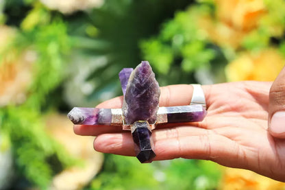 Amethyst Stone 4Pt Energy Generator Pyramid Crystal Healing Gemstone
