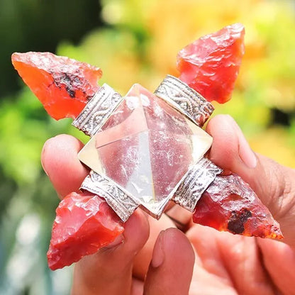 Carnelian Clear Quartz 4 Point Arrow Crystal Energy Generator Reiki Chakra