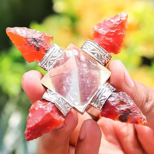 Carnelian Clear Quartz 4 Point Arrow Crystal Energy Generator Reiki Chakra