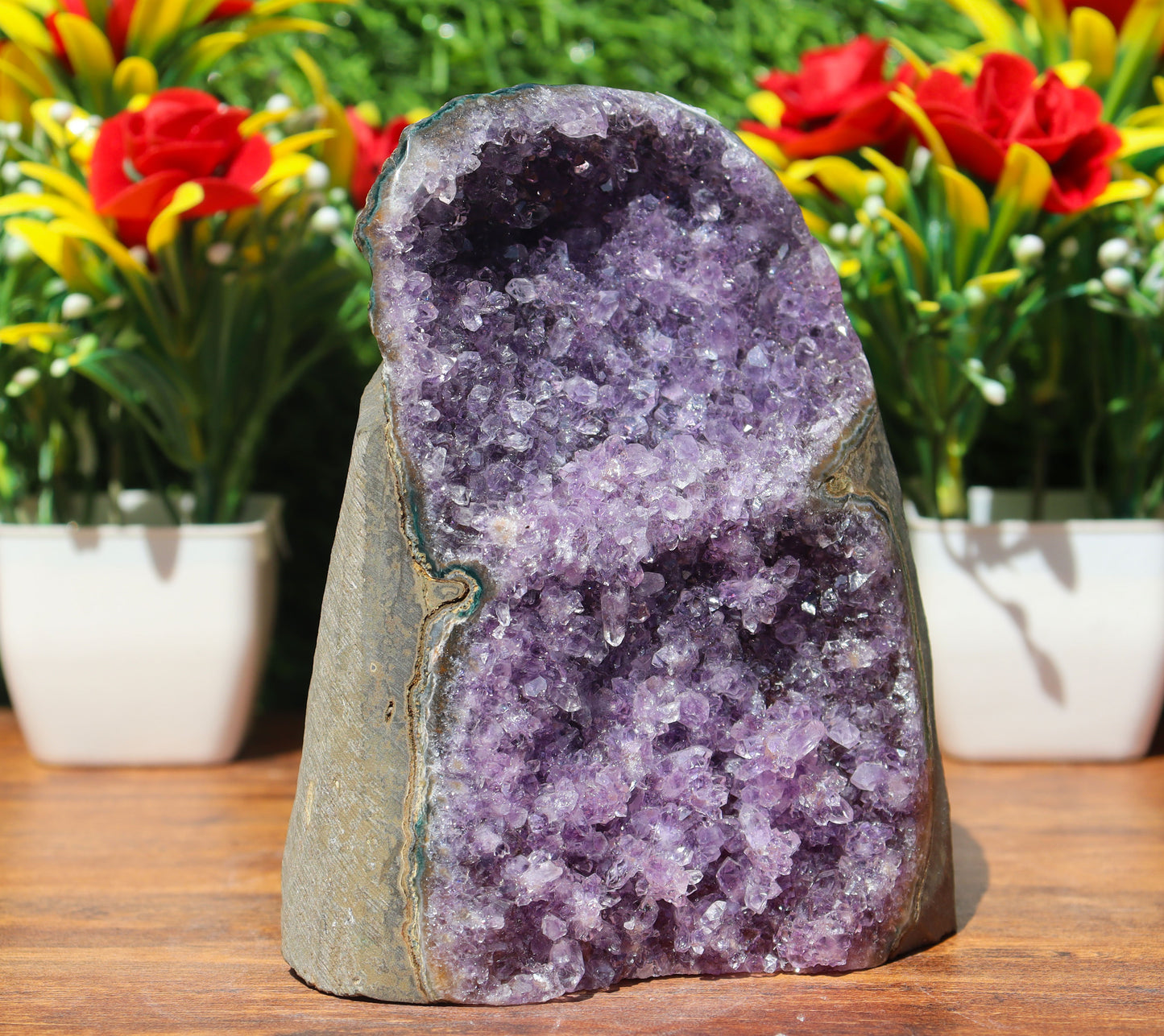 Amethyst Geode cathedral crystal cluster - 4.9X3.9X3.4 Inch(2.55Lb)