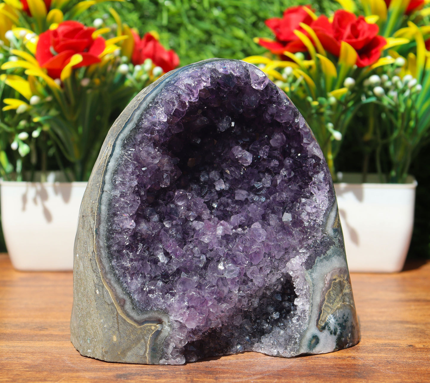 Amethyst Geode cathedral crystal cluster - 4.4X4.2X3.6 Inch(2.67Lb)