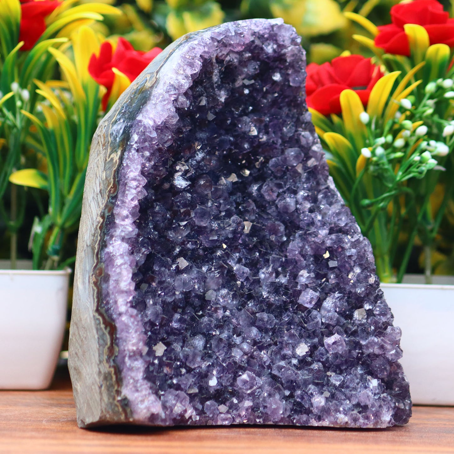 Amethyst Geode cathedral crystal cluster - 4.6X5.7X3.1 Inch(3.12Lb)