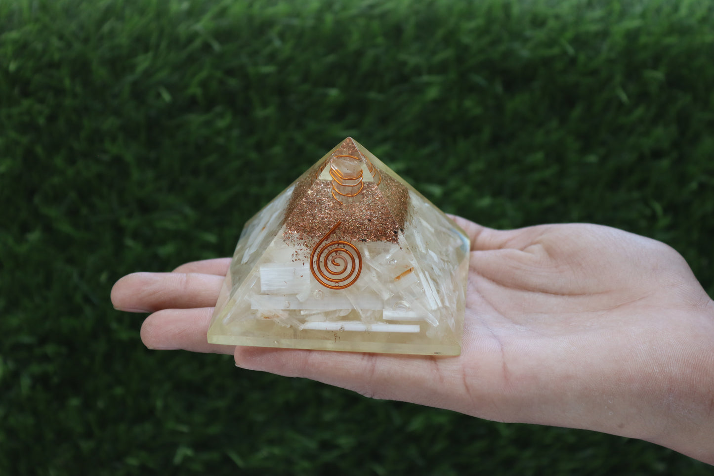 Selenite Orgone Pyramid - Healing Energy Home Decor