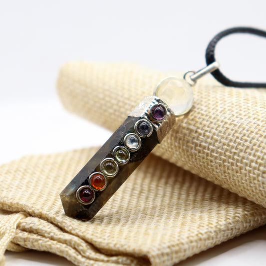 Labradorite - Seven Chakra Pencil Pendant