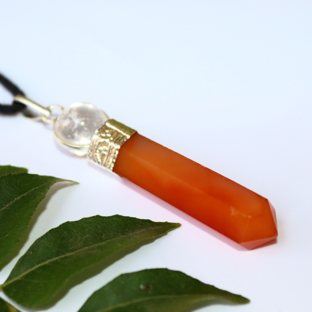 Red Carnelian Crystal Point Pencil Pendant - Crystal Ball