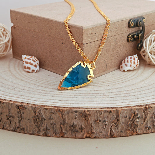 Golden Blue Arrowhead Pendant