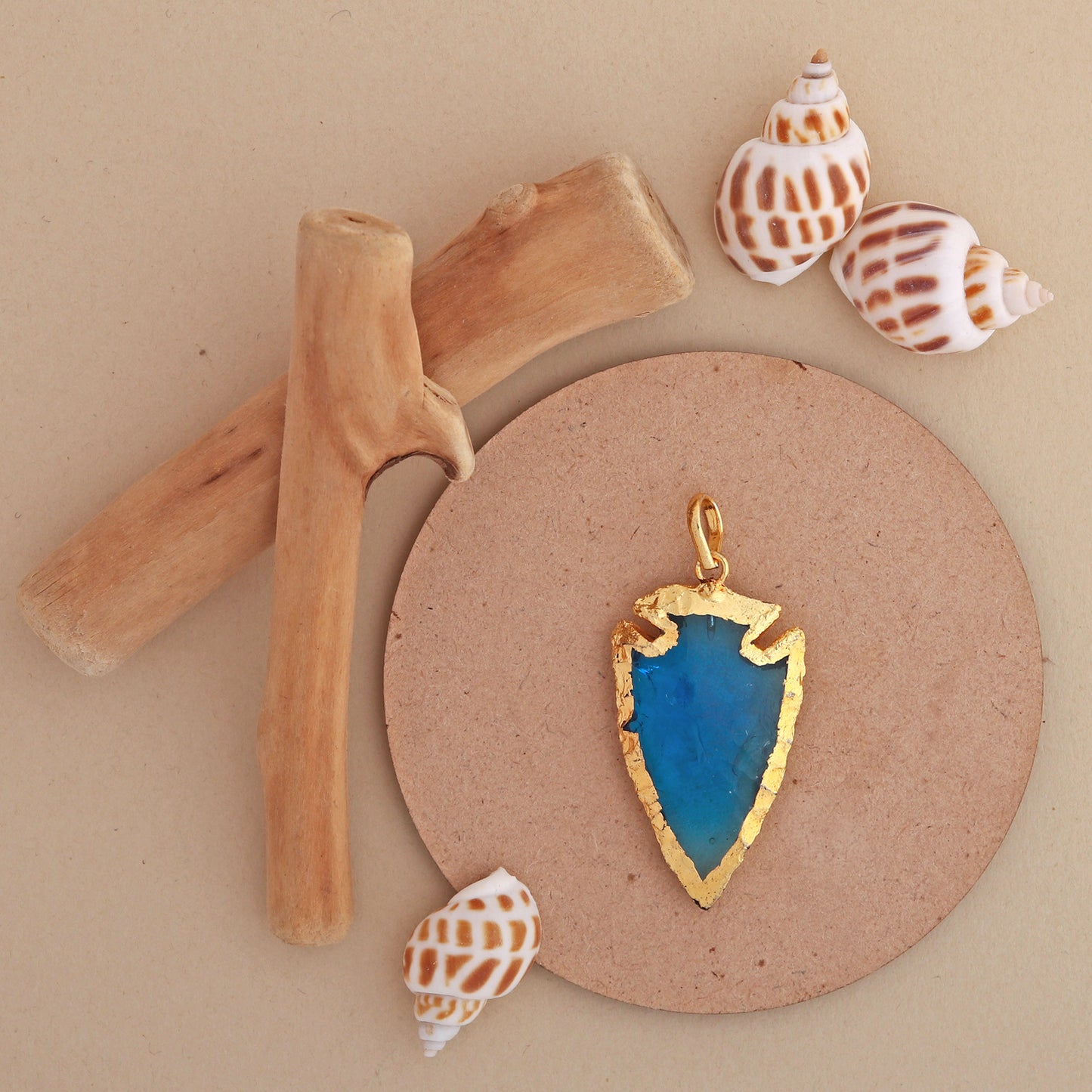 Golden Blue Arrowhead Pendant