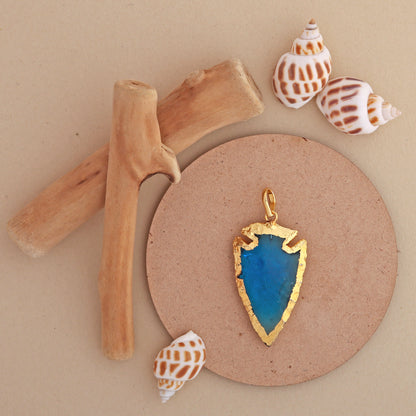 Golden Blue Arrowhead Pendant