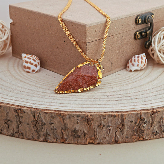 Red Goldstone Raw Arrowhead Pendant