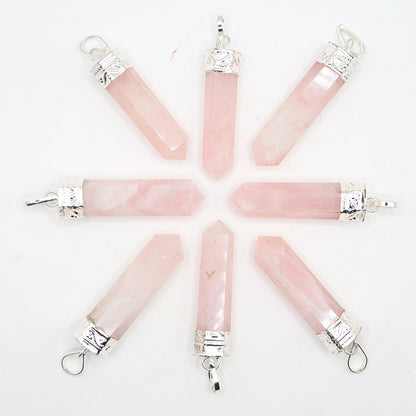Pink Rose Quartz Bullet Pyped Pendant