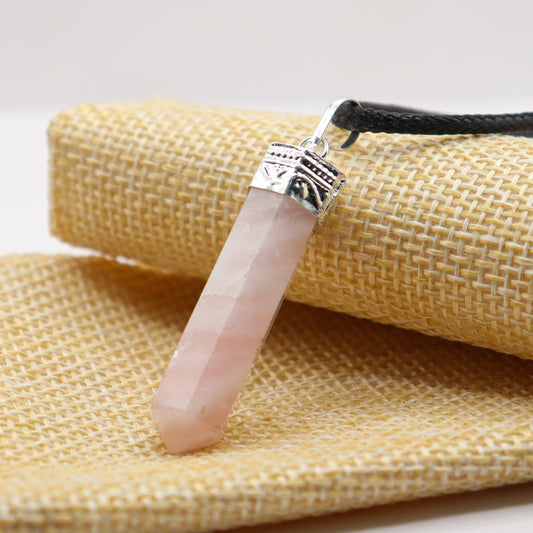 Pink Rose Quartz Bullet Pyped Pendant