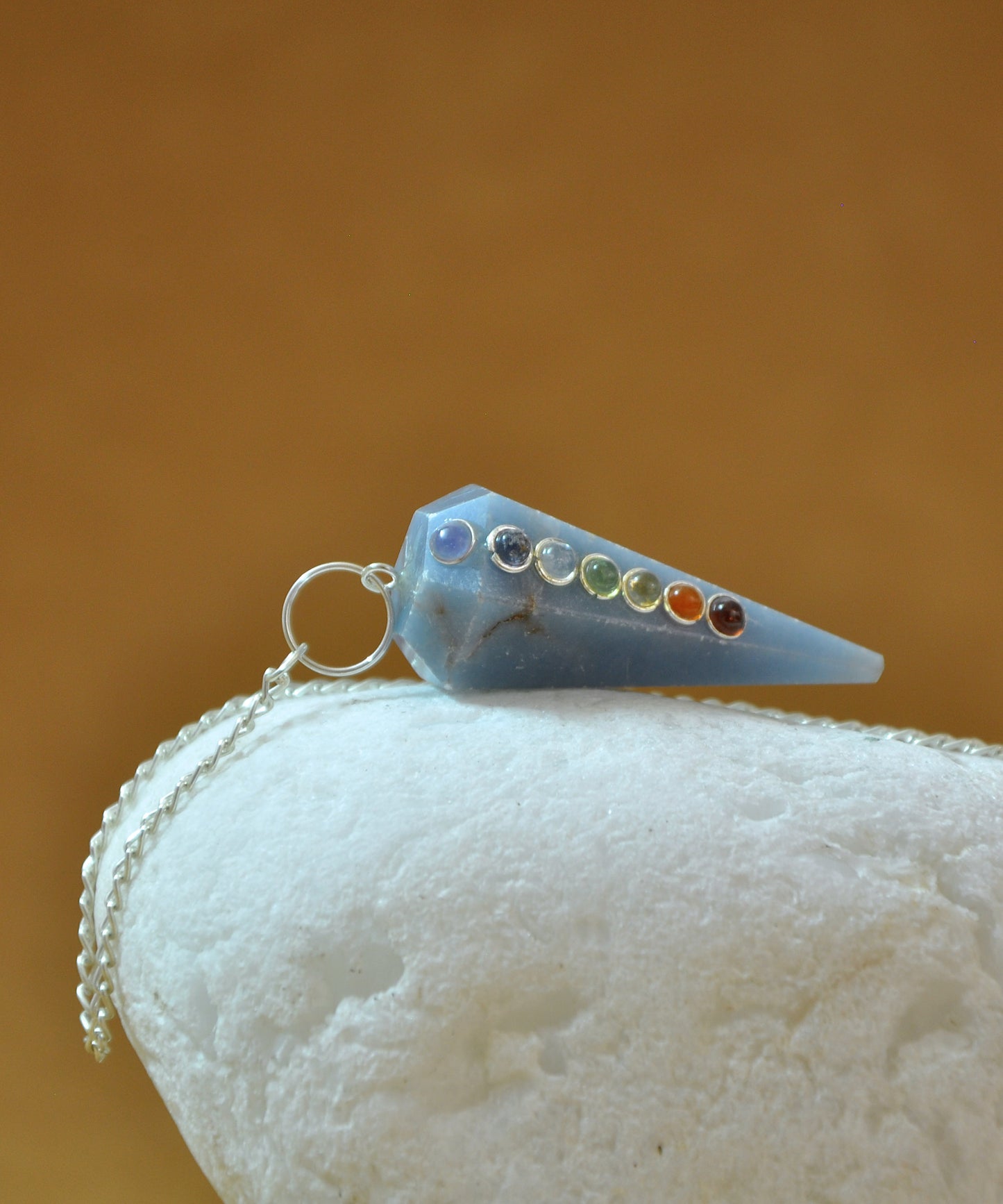 Angelite Seven Chakra Crystal Stone Pendulum Dowser Crystal Pendulum Reiki Healing Crystal