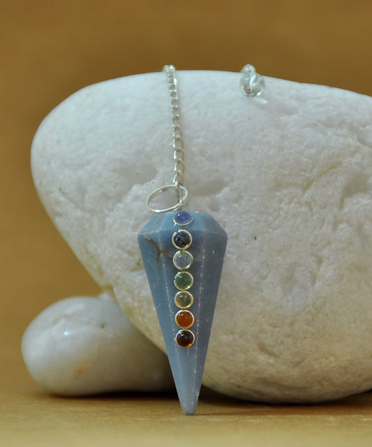 Angelite Seven Chakra Crystal Stone Pendulum Dowser Crystal Pendulum Reiki Healing Crystal
