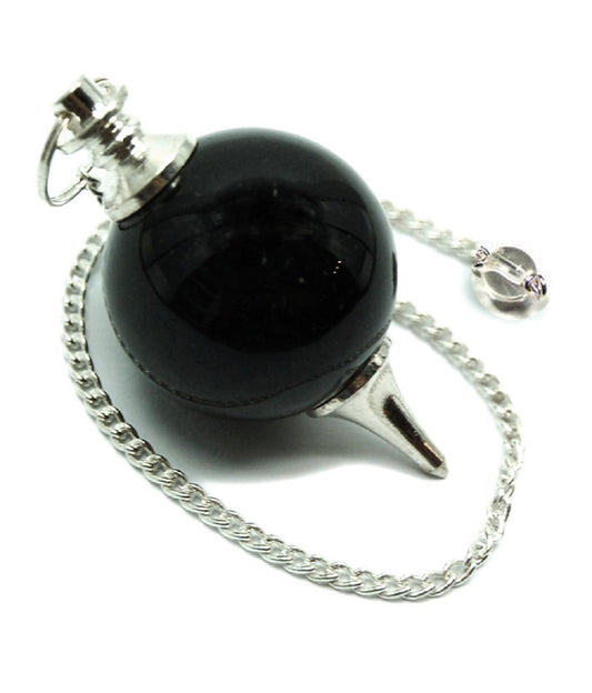 Black Tourmaline Ball Shaped Stone Pendulum Dowser Crystal Pendulum Reiki Healing Crystal