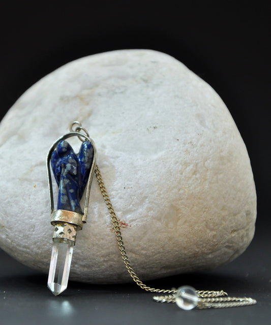 Blue Lapis Lazuli Angel Pendulum with Crystal Point