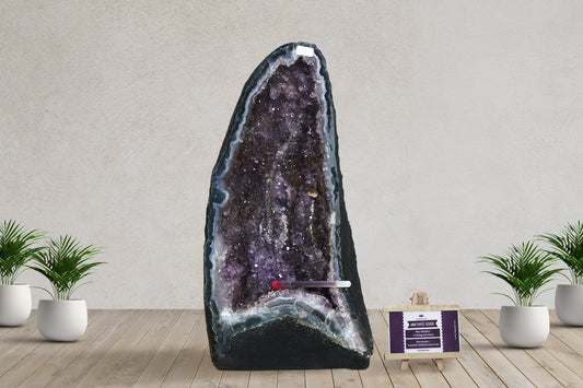 Amethyst Geode cathedral crystal cluster - 11.5(H)X7.4(W)X4.4(L) Inch(19.294Lb)