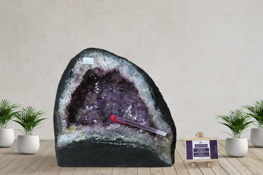 Amethyst Geode cathedral crystal cluster - 9(H)X8.5(W)X5.5(L) Inch(19.294Lb)