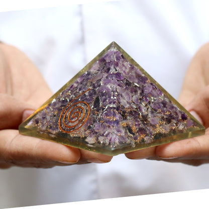 Amethyst Copper Coil Orgone Pyramid - Healing Energy Home Decor