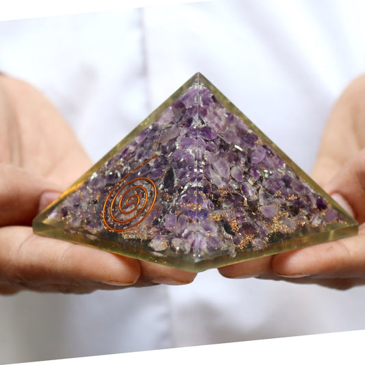 Amethyst Copper Coil Orgone Pyramid - Healing Energy Home Decor