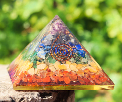 Seven Chakra Orgone Pyramid - Healing Energy Home Decor